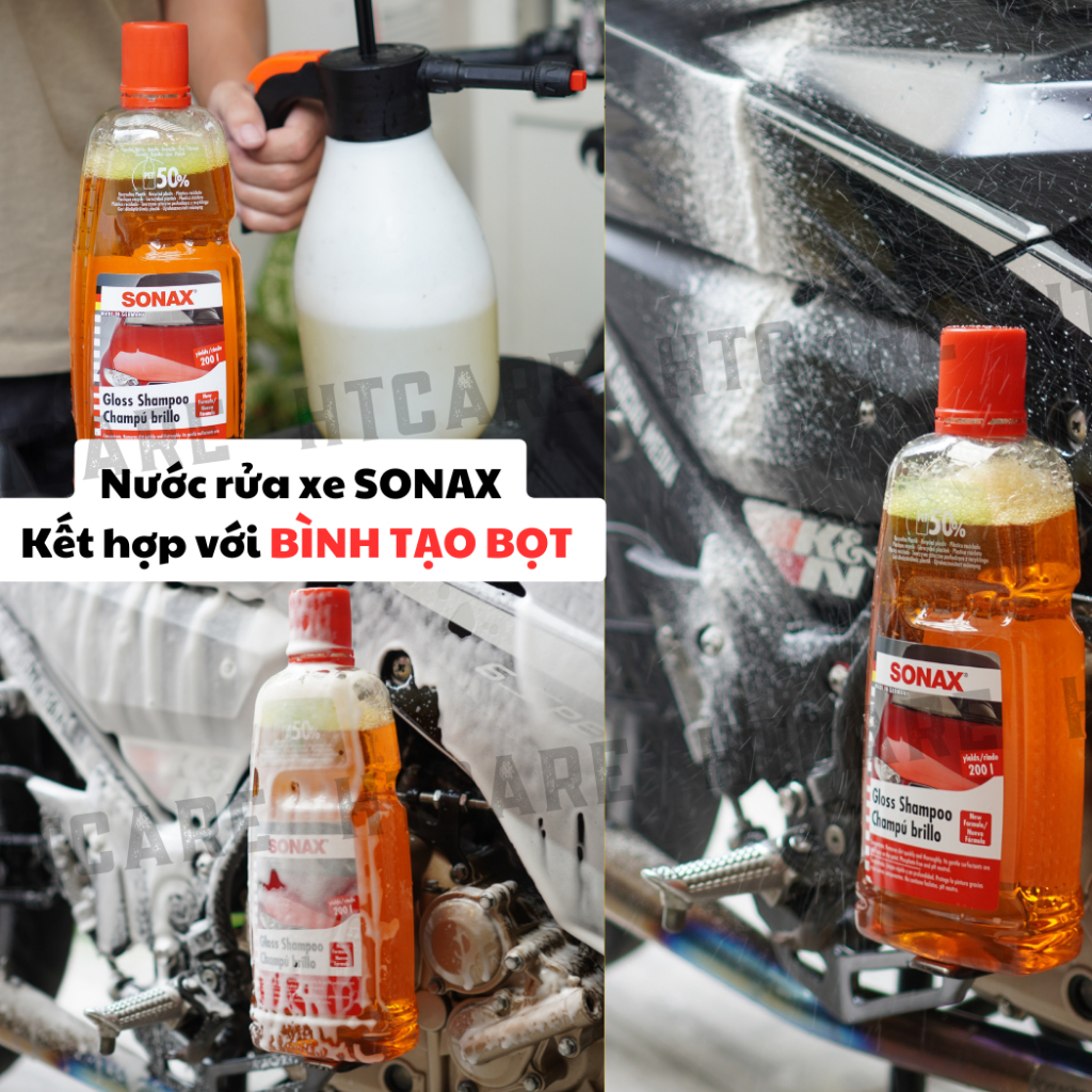 Nước rửa xe SONAX chính hãng đậm đặc siêu bọt chai nhựa 1L nguyên chất HTMotocare