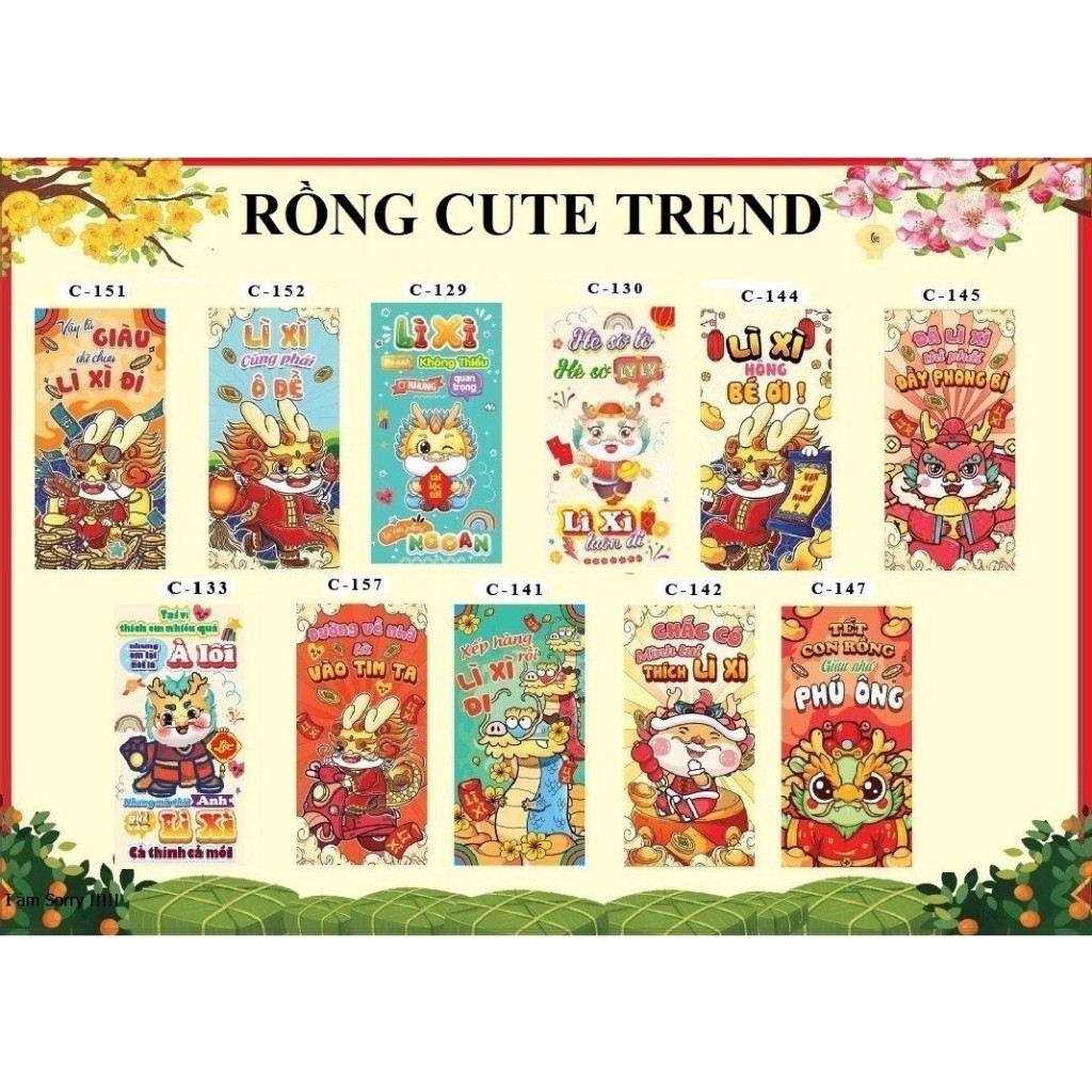 COMBO 50 cái 100c bao lì xi 2024, bao lì xì xuân giáp thìn