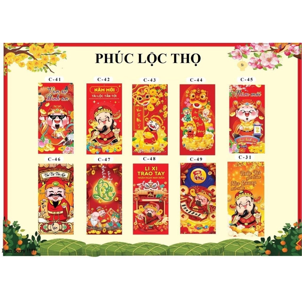 COMBO 50 cái 100c bao lì xi 2024, bao lì xì xuân giáp thìn