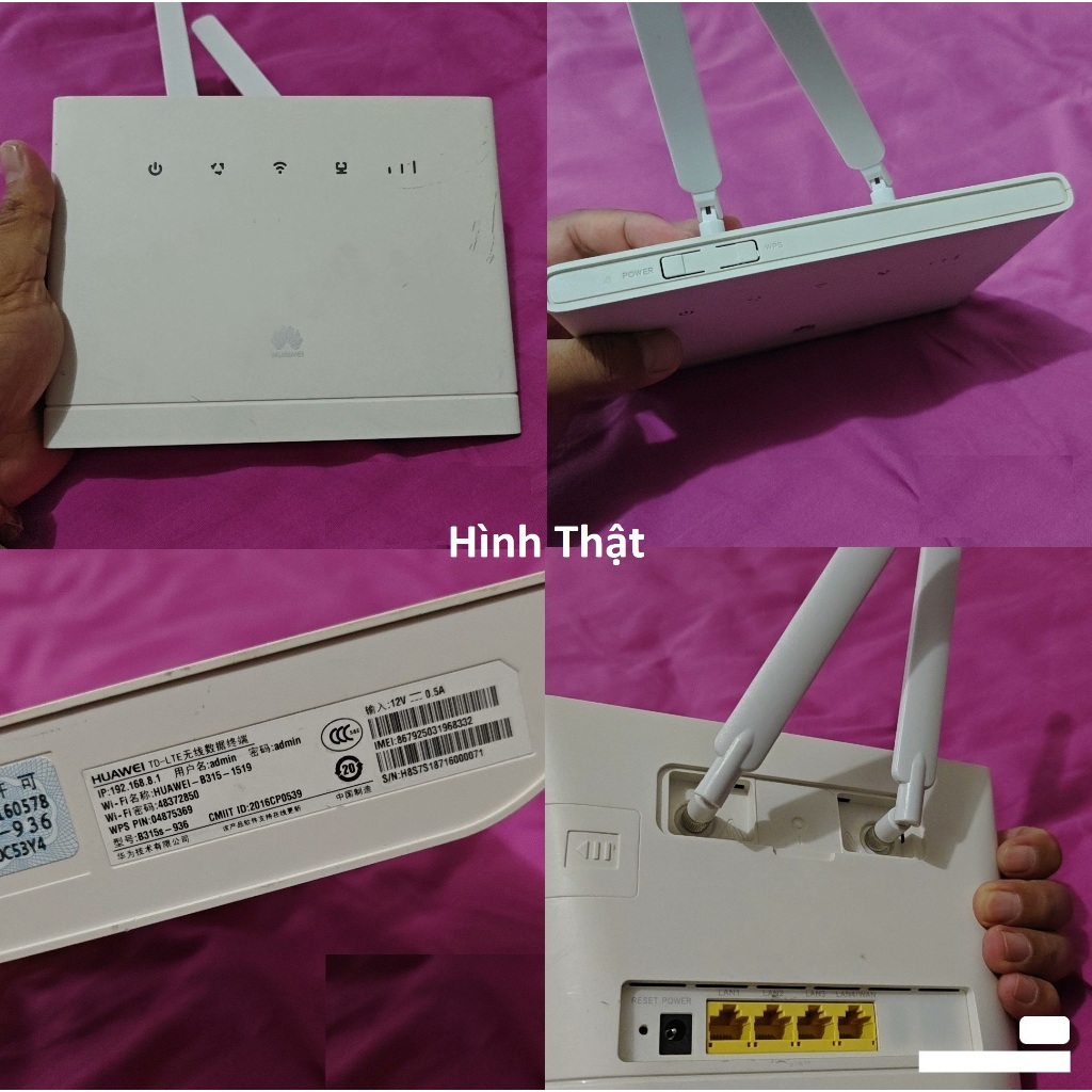 Bộ phát WIFI 4G 3G TTL64 IMEI HUAWEI B315s-936 cũ. Firmware mới đổi TTL IMEI dễ dàng Full Wintel Viettel Vina Mobi Local