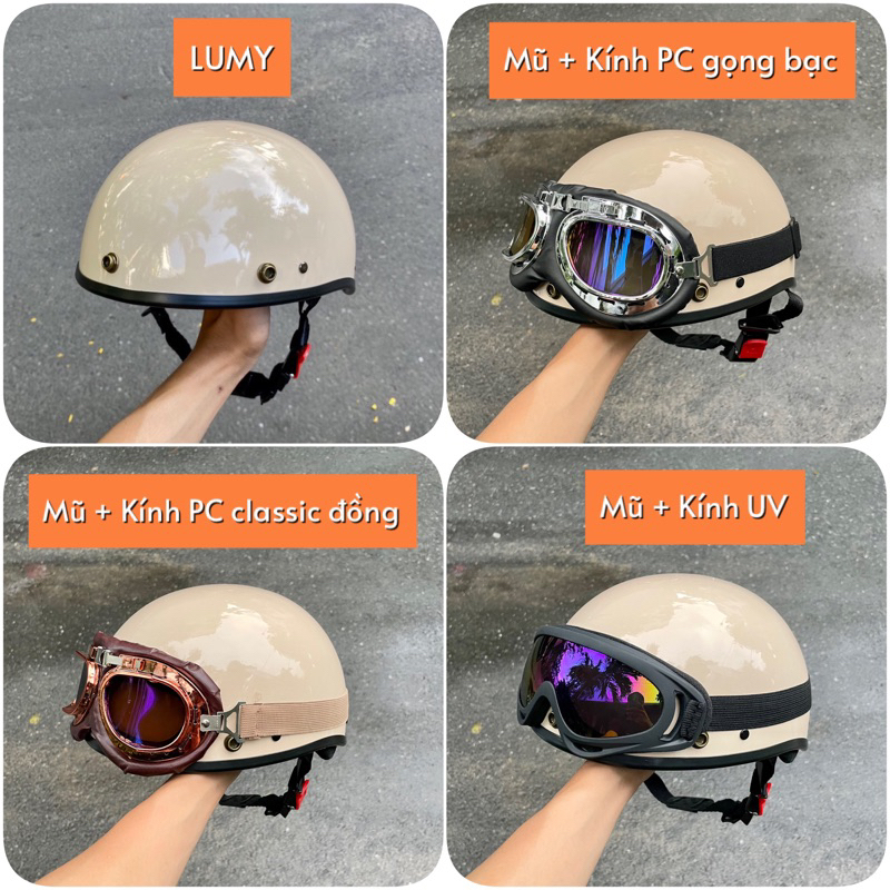 Mũ bảo hiểm nửa đầu nón 1/2 màu trơn freesize vòng đầu 54-59cm đủ màu