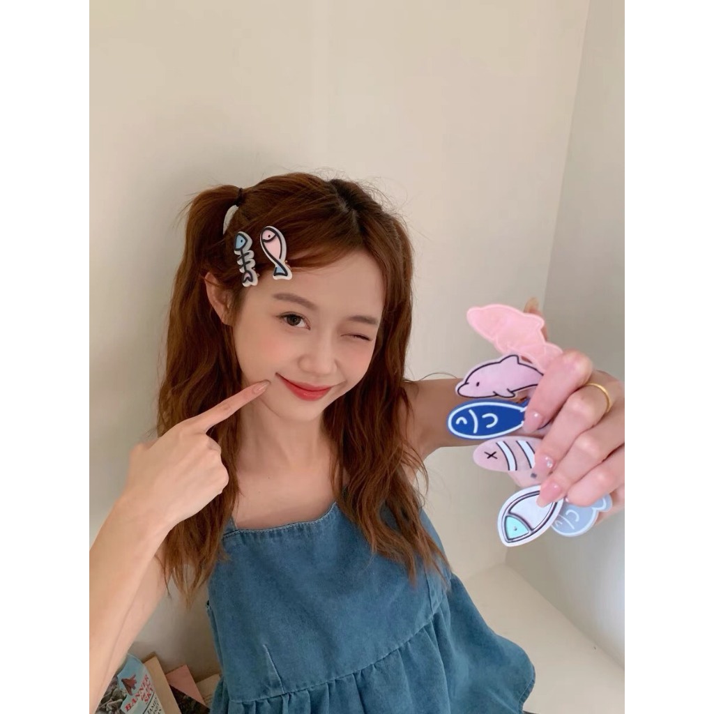 Kẹp Tóc Mái Bằng Acrylic Hình Cá Hoạt Hình Mini Dễ Thương B490