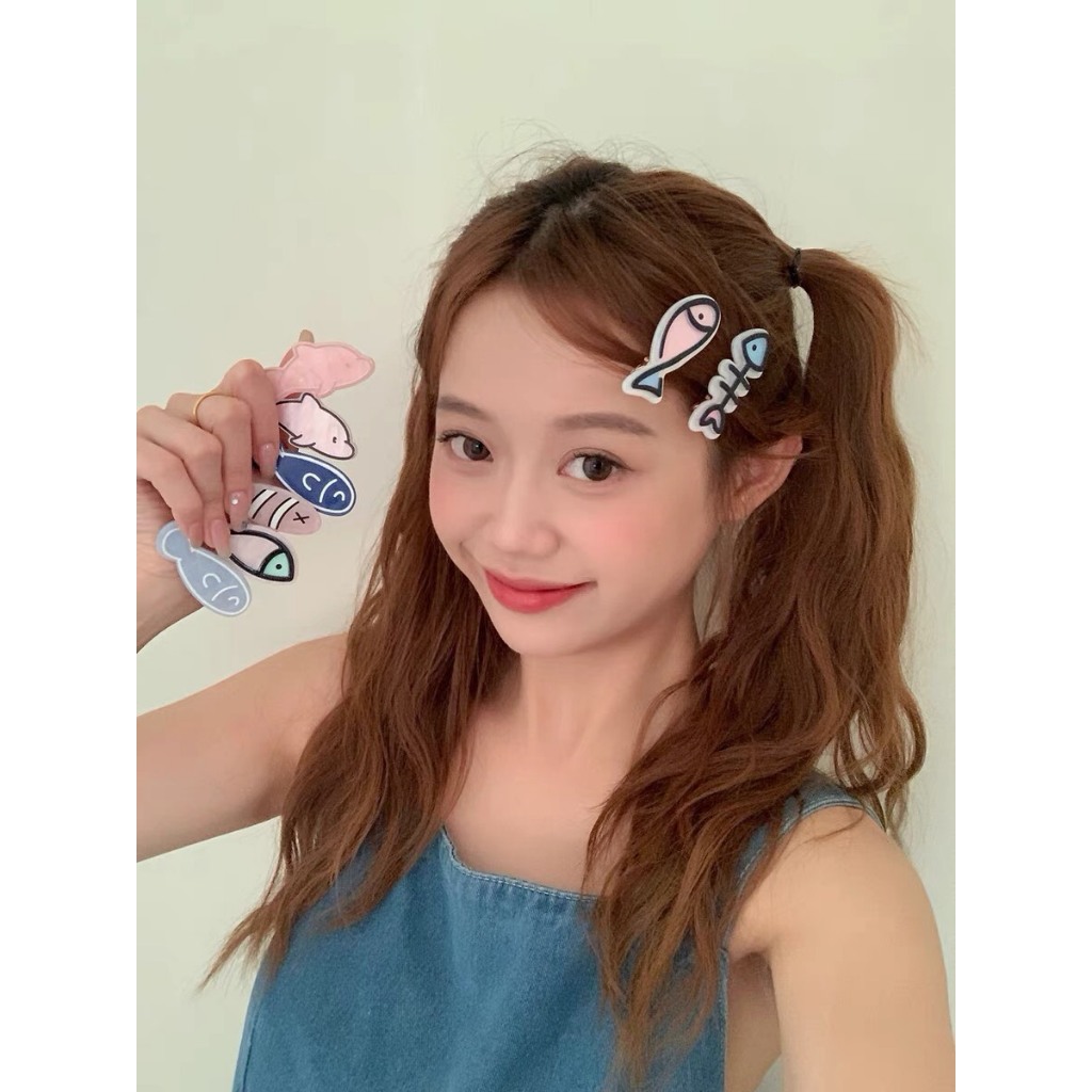 Kẹp Tóc Mái Bằng Acrylic Hình Cá Hoạt Hình Mini Dễ Thương B490