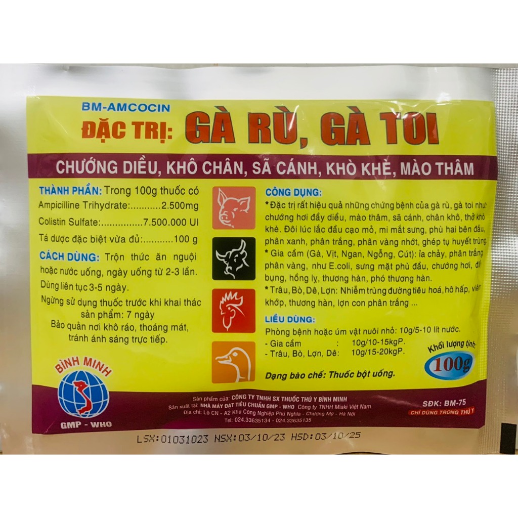 Gà rù, gà toi phân xanh phân trắng 100 gam