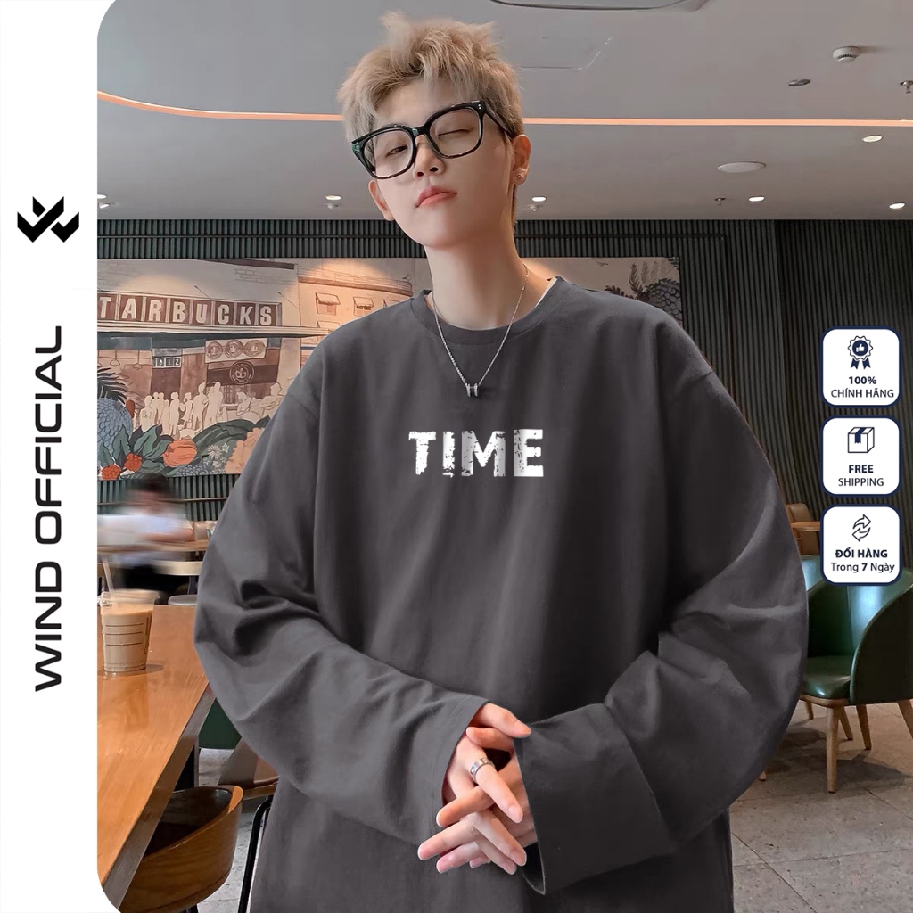 Áo thun tay dài Wind phông unisex form rộng TIME nam nữ cotton oversize ulzzang