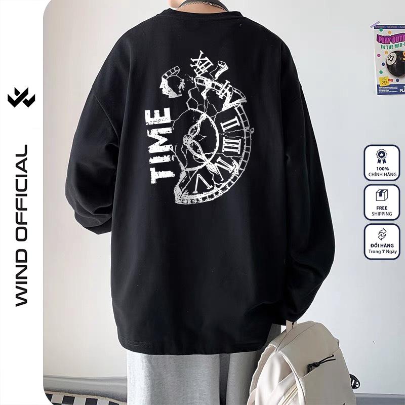 Áo thun tay dài Wind phông unisex form rộng TIME nam nữ cotton oversize ulzzang