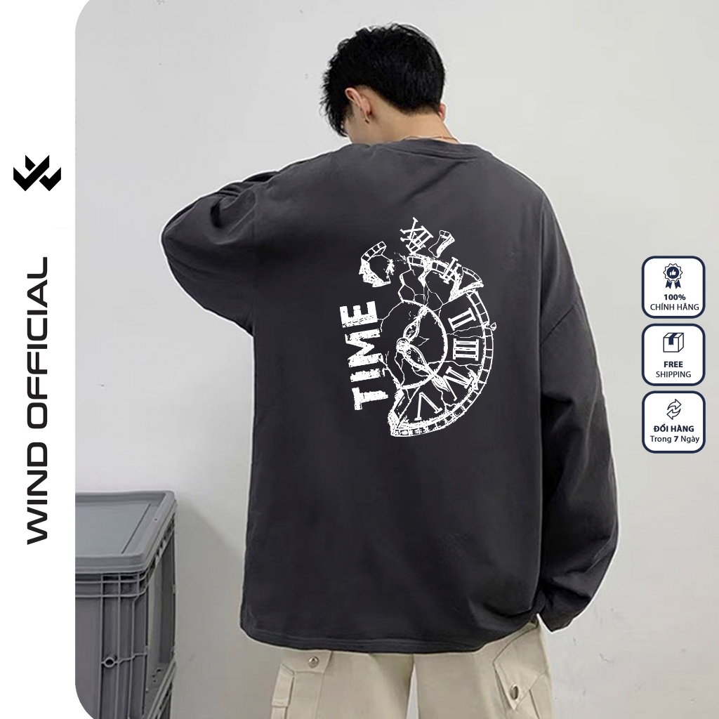 Áo thun tay dài Wind phông unisex form rộng TIME nam nữ cotton oversize ulzzang