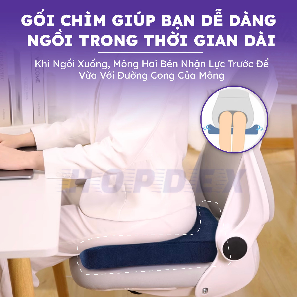 Đệm Lót Ghế Văn Phòng HOPDEX Chống Đau Ê Mông Chống Đau Mỏi Lưng