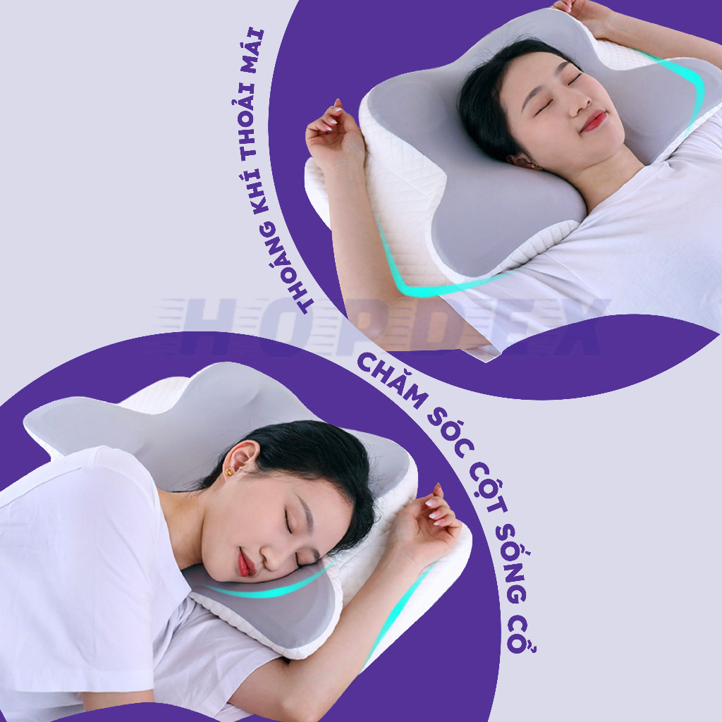 Gối Công Thái Học HOPDEX Hỗ Trợ Giảm Đau Cổ Vai Ngáy Thiết Kế Thích Hợp Cho Người Ngủ Cao Và Thấp
