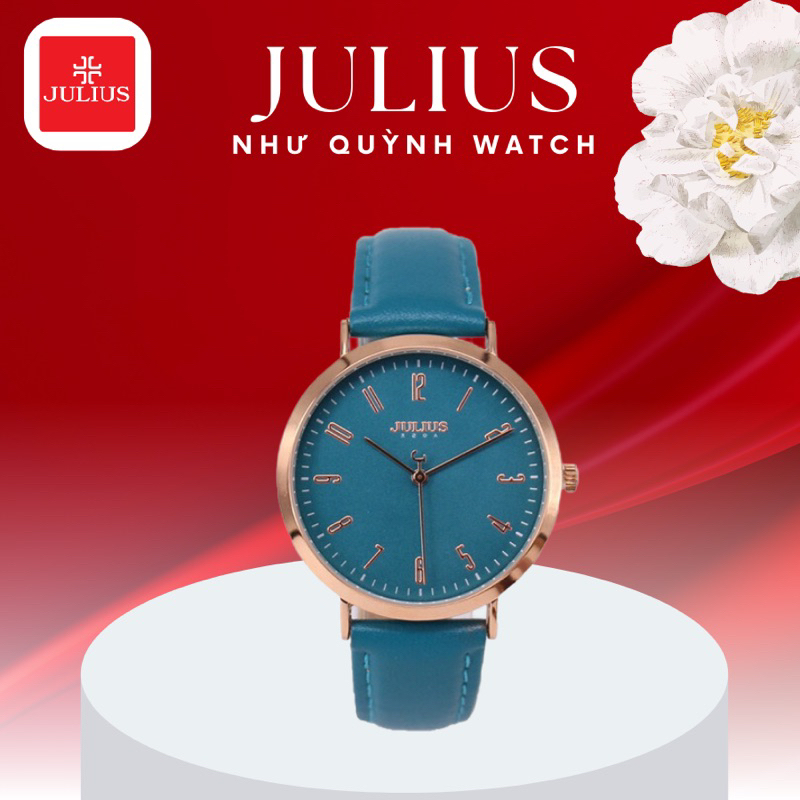 Đồng hồ Julius nữ Ja-1017E dây da (Xanh viền đồng)