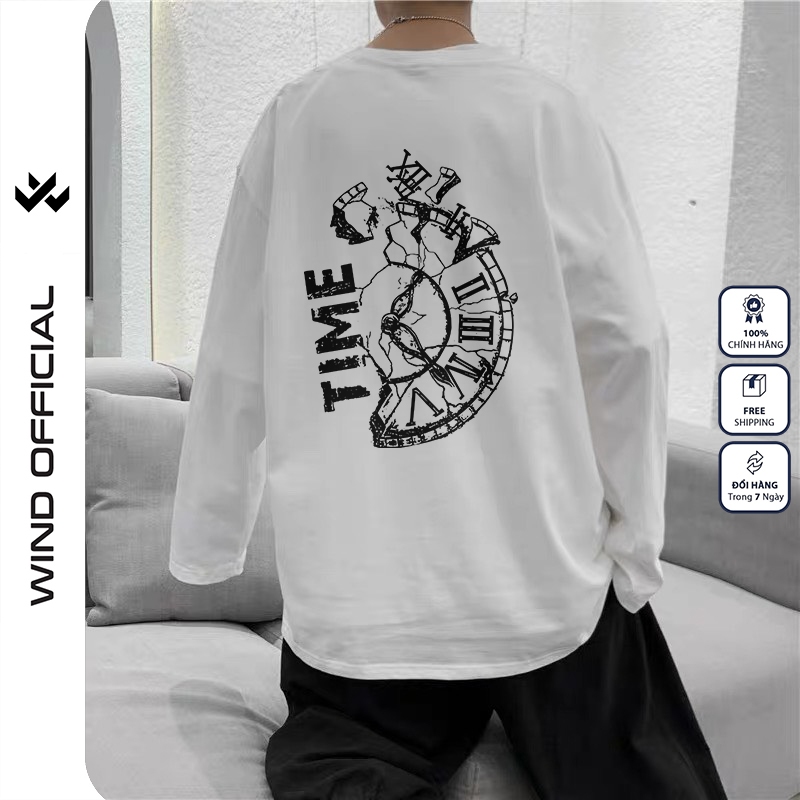 Áo thun tay dài Wind phông unisex form rộng TIME nam nữ cotton oversize ulzzang