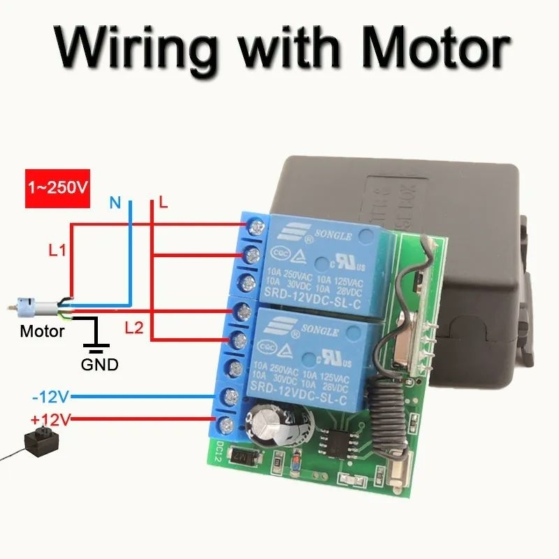 Công tắc điều khiển từ xa 12V 2 cổng  điều khiên 2 thiết bị điện 1 chiều 12V 10A DC
