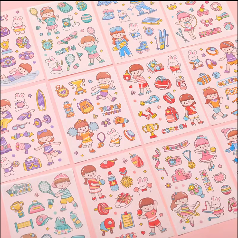 Sét túi 4 tờ sticker thể thao chống thấm nước trang trí bình nước số cho bé