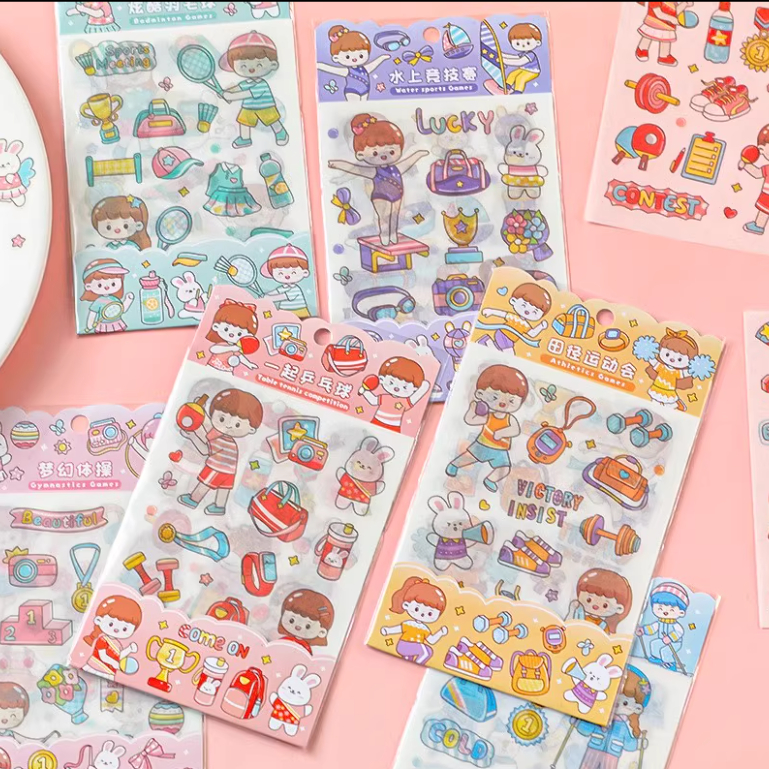 Sét túi 4 tờ sticker thể thao chống thấm nước trang trí bình nước số cho bé