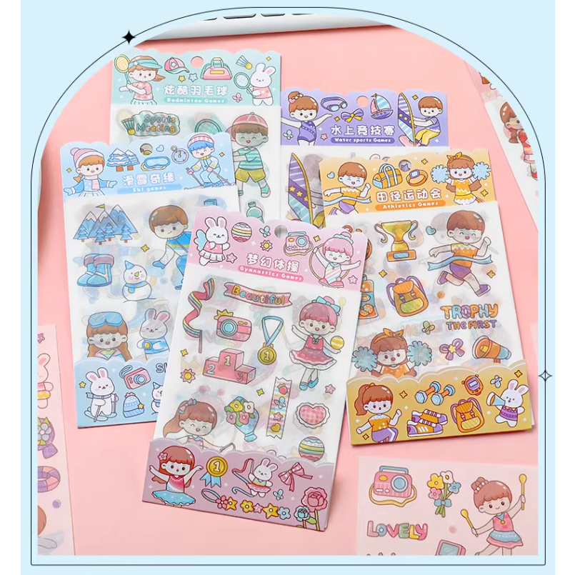 Sét túi 4 tờ sticker thể thao chống thấm nước trang trí bình nước số cho bé