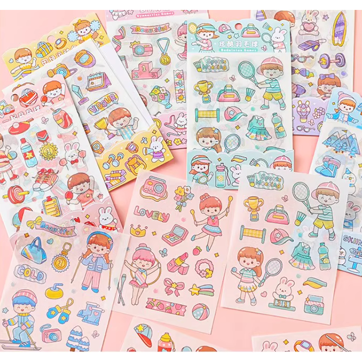 Sét túi 4 tờ sticker thể thao chống thấm nước trang trí bình nước số cho bé