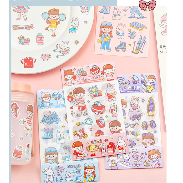 Sét túi 4 tờ sticker thể thao chống thấm nước trang trí bình nước số cho bé