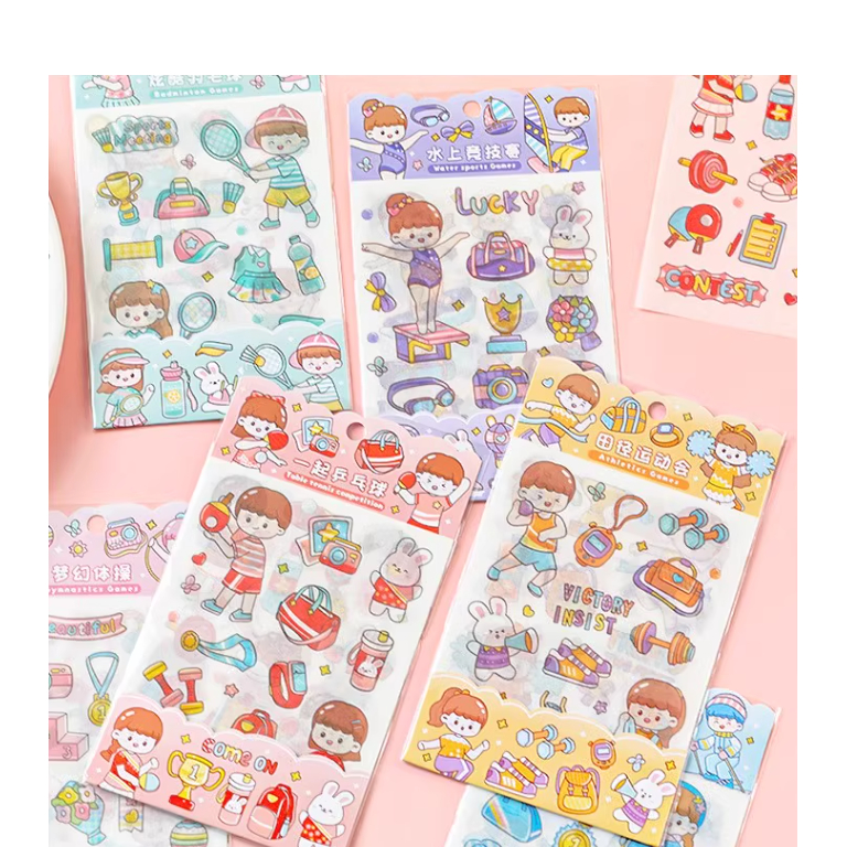 Sét túi 4 tờ sticker thể thao chống thấm nước trang trí bình nước số cho bé