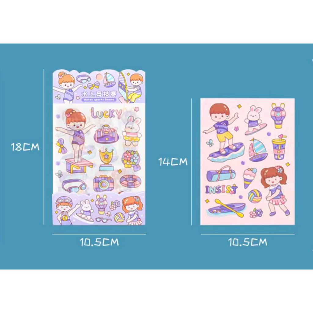 Sét túi 4 tờ sticker thể thao chống thấm nước trang trí bình nước số cho bé