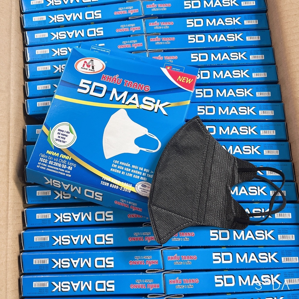 1 Thùng  100 chiếc Khẩu Trang 5D Nam Anh Mask màu ĐEN ( Ko vỏ hộp ) Giá Sỉ