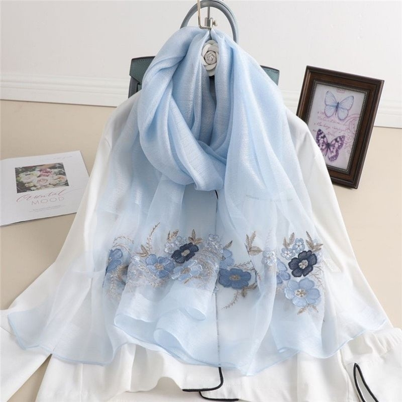 KHĂN QUÀNG LỤA TƠ TẰM THÊU HOA DÀI 90*180CM _Miuna