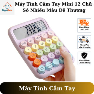 Máy tính cầm tay 12 chữ số chạy bằng pin AAA, máy tính mini nhiều màu sắc xinh xắn dễ thương