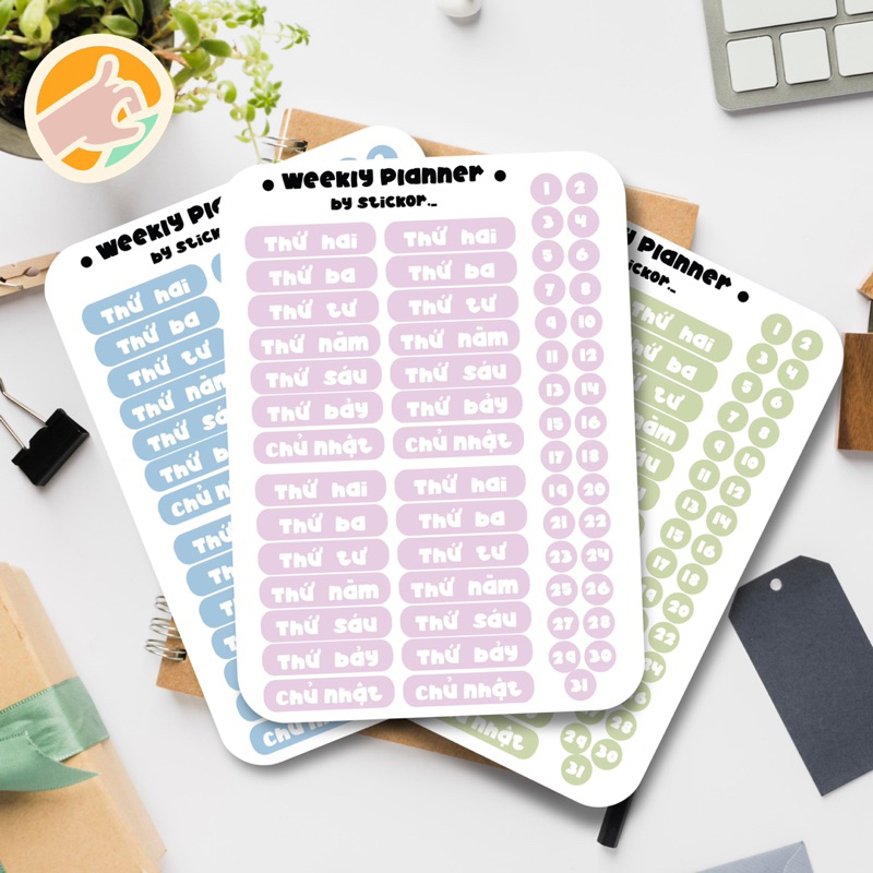 Sticker decal ngày tháng màu pastel