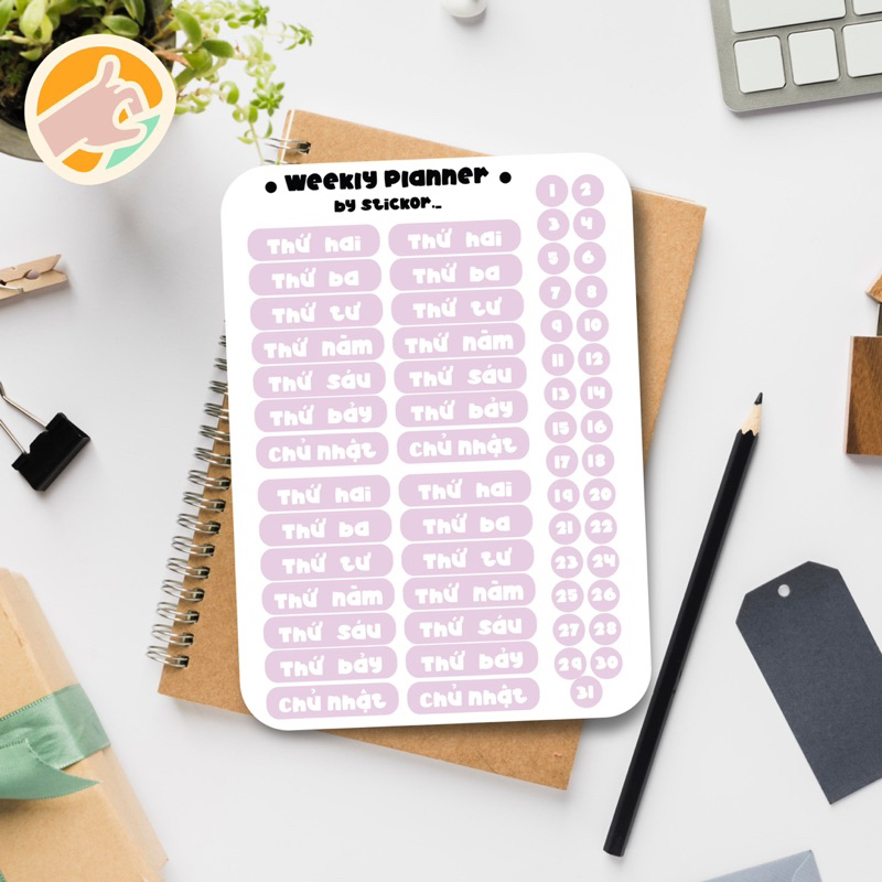 Sticker decal ngày tháng màu pastel