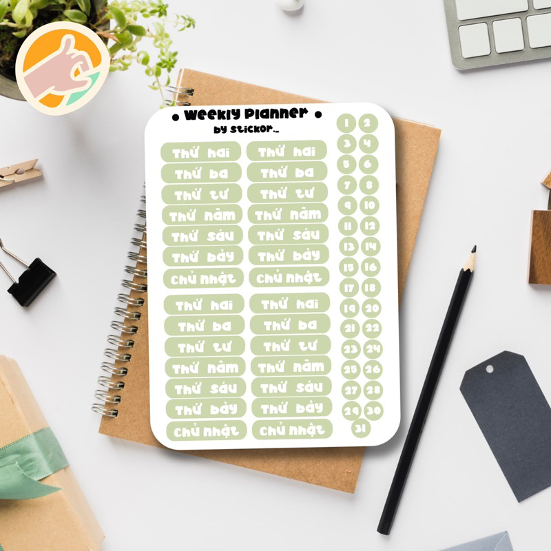 Sticker decal ngày tháng màu pastel