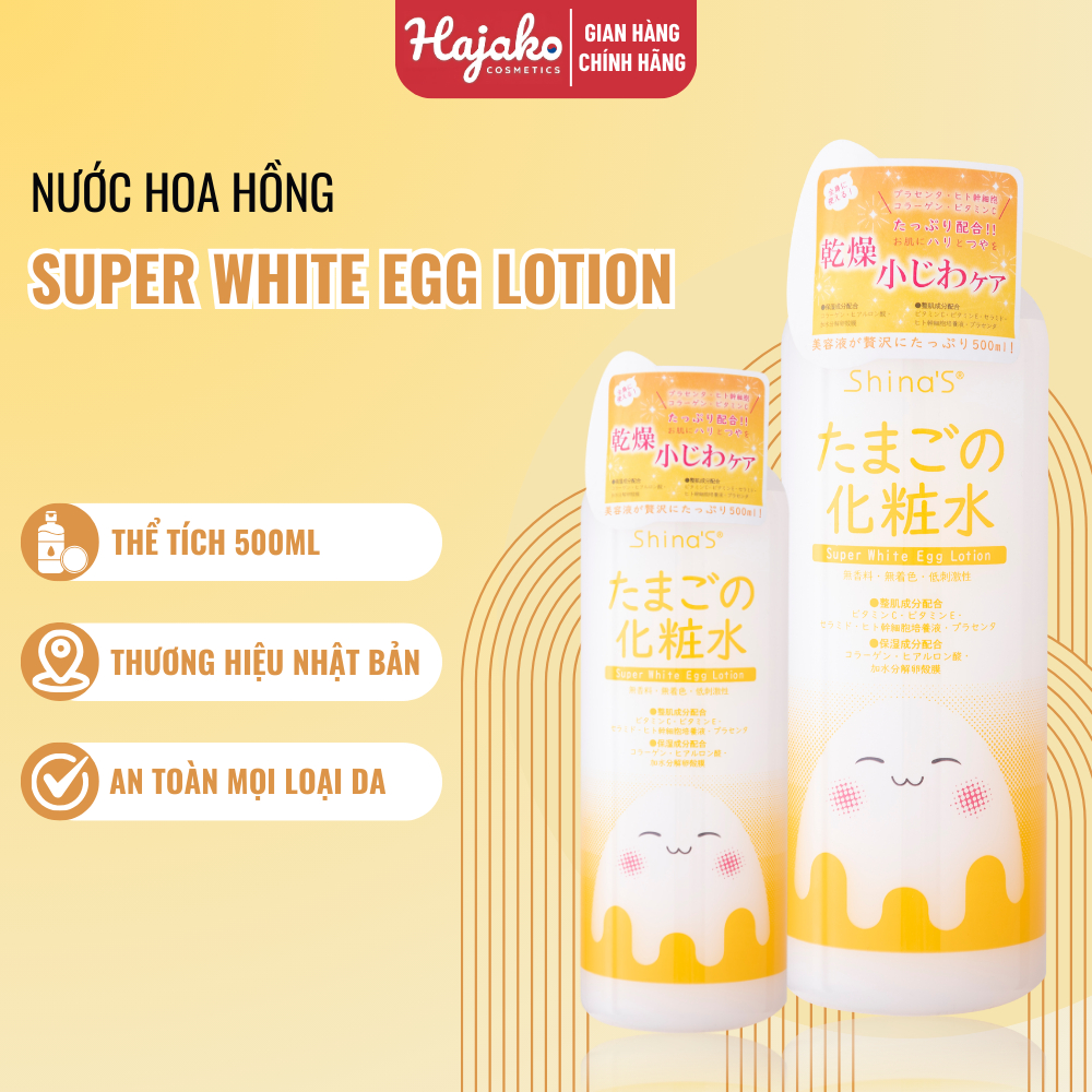 Lotion Trứng Dưỡng Ẩm Sáng Da Nhật Bản Shina's Super White Egg 500ml HAJAKO
