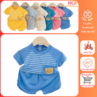 MK381 (6-16KG) Bộ áo cộc tay quần cộc vát phối túi thật cổ bo chất thun lạnh trơn phối sọc dệt cho bé dưới 3 tuổi