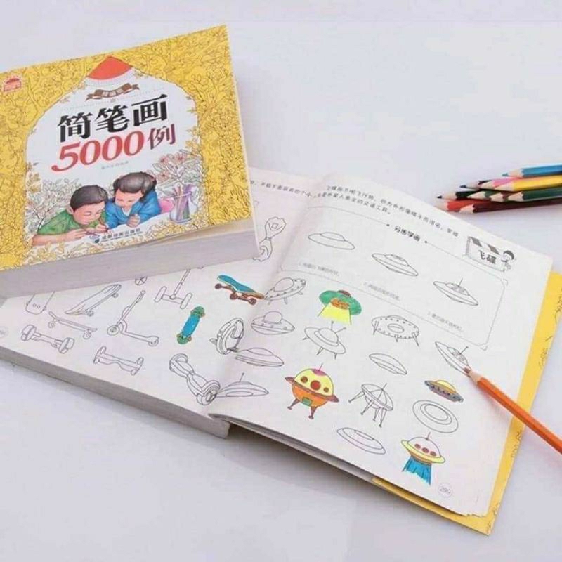 SÁCH TÔ MÀU 5000 hình cho bé yêu tặng 12 BÚT MÀU CHÌ,