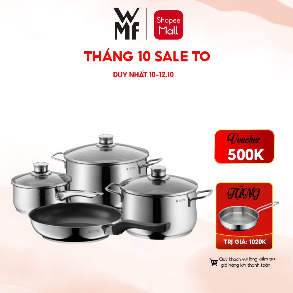 Bộ Nồi Chảo Inox WMF Diadem Plus 4 Món Cookware Set Đáy Từ 3 Lớp Nguyên Khối Dùng Cho Mọi Loại Bếp - 0730276040