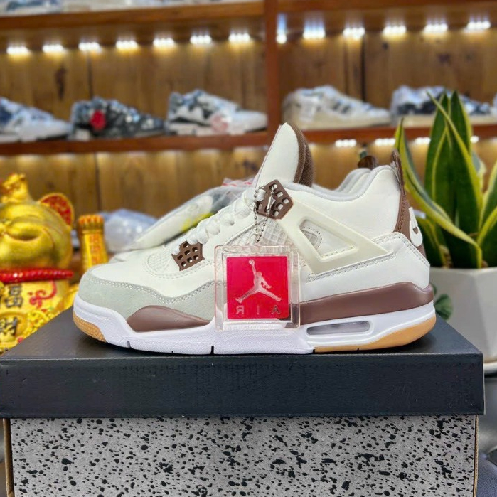 Giày Thể Thao JD4 Retro White Brown, Giày Bóng Rổ JORDAN4 Trắng Nâu Cafe Màu Mới 2023