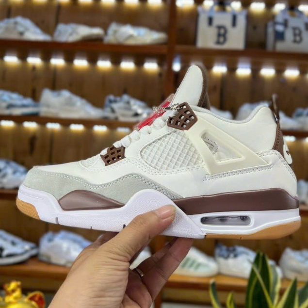 Giày Thể Thao JD4 Retro White Brown, Giày Bóng Rổ JORDAN4 Trắng Nâu Cafe Màu Mới 2023