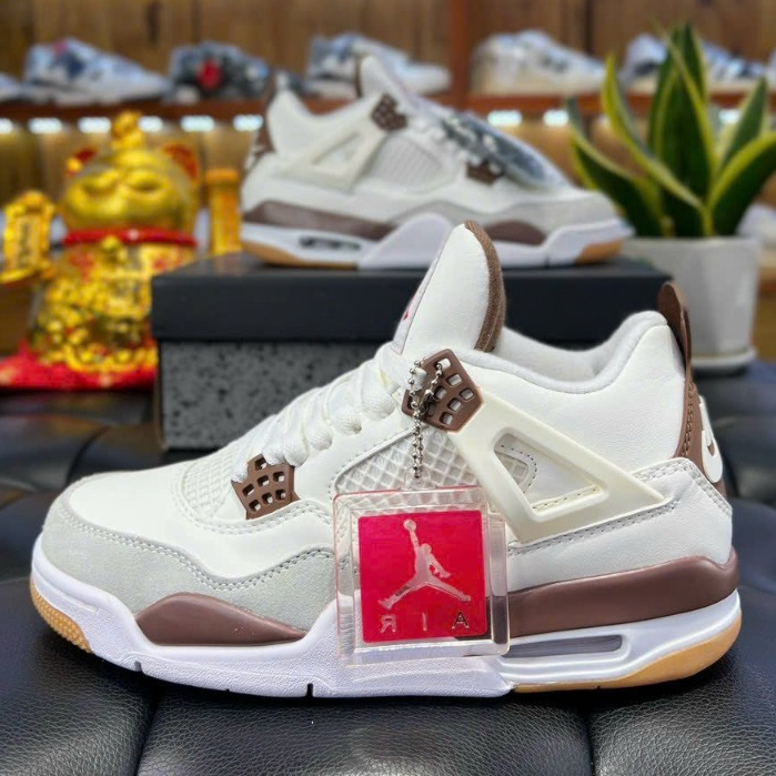Giày Thể Thao JD4 Retro White Brown, Giày Bóng Rổ JORDAN4 Trắng Nâu Cafe Màu Mới 2023