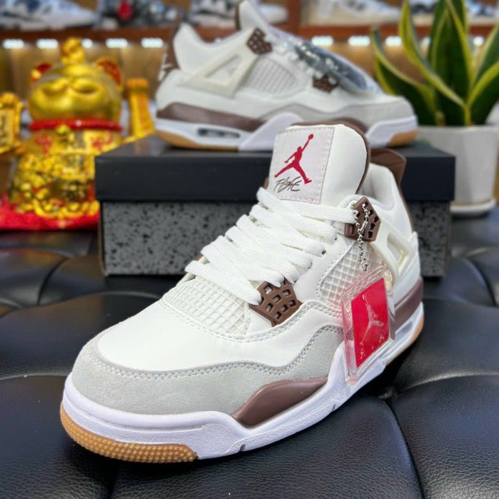 Giày Thể Thao JD4 Retro White Brown, Giày Bóng Rổ JORDAN4 Trắng Nâu Cafe Màu Mới 2023