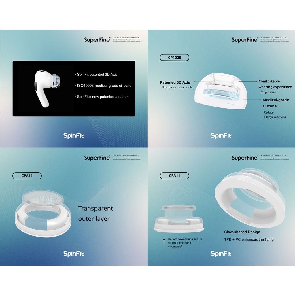 Nút Tai Nghe SpinFit SuperFine | Cho AirPods Pro | Eartip Chính Hãng