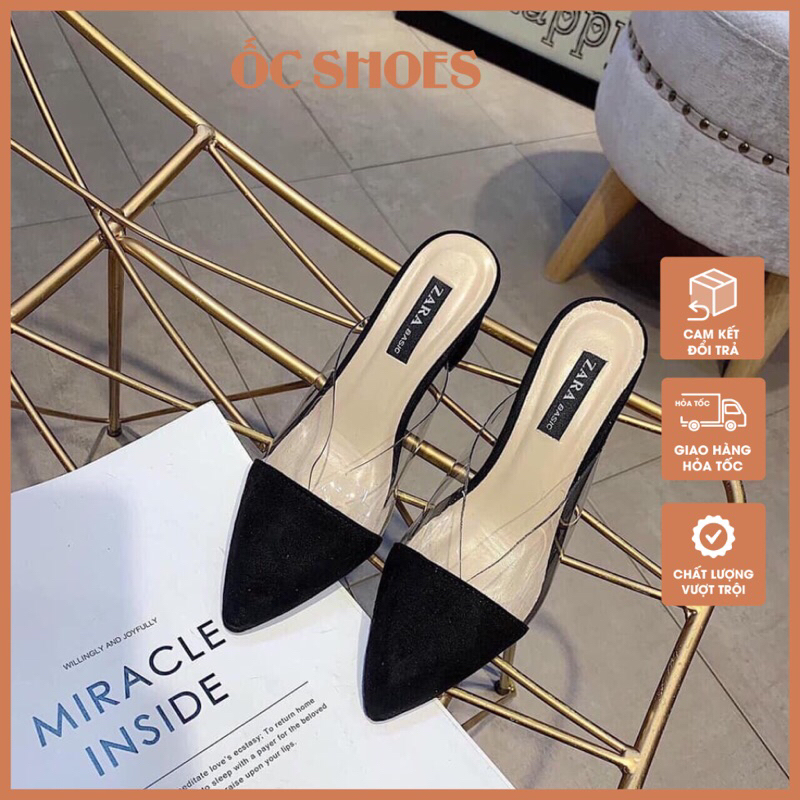 H10: Giày sục phối mica gót vuông 5p và 7p