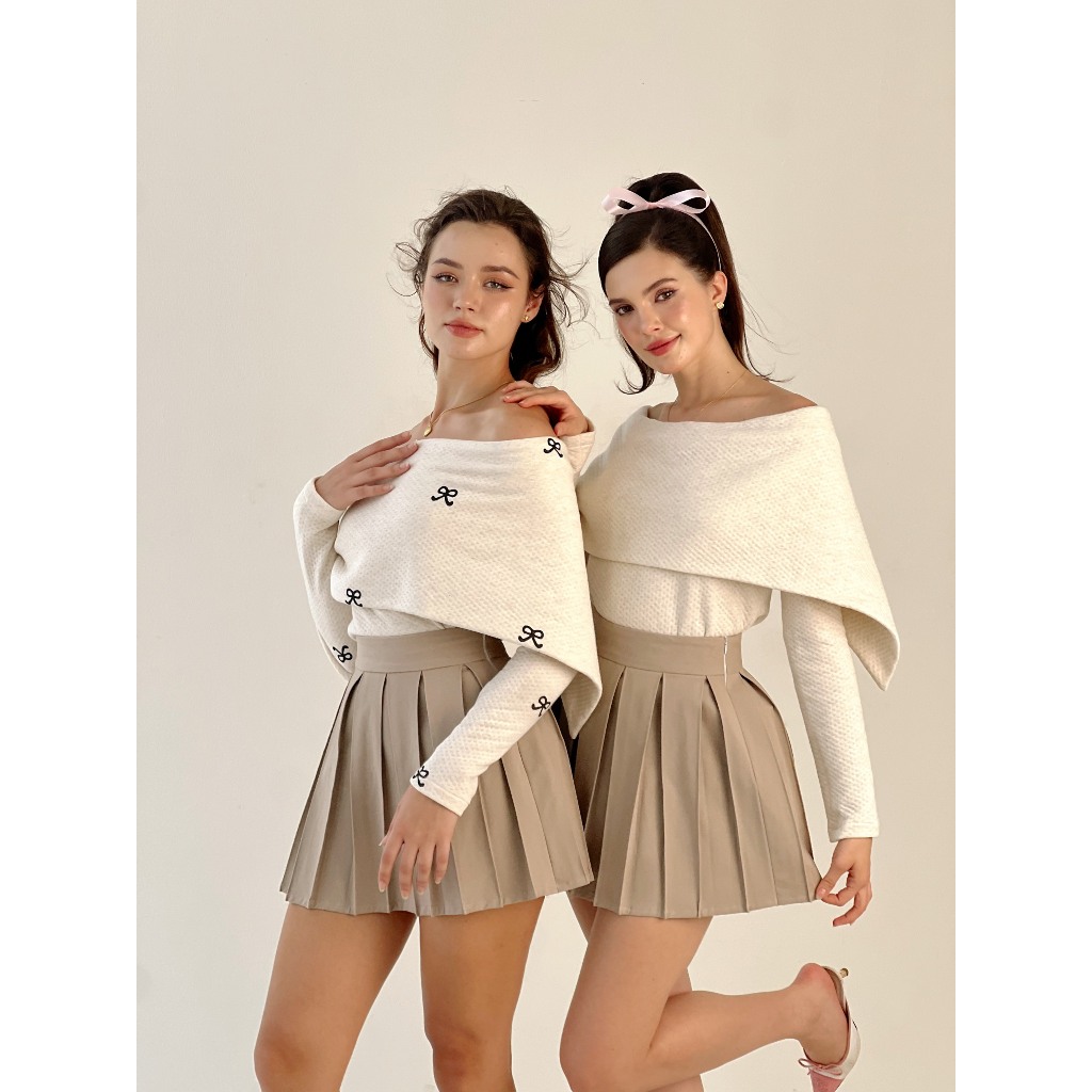 TIFFANY STUDIOS - Áo Trễ Vai Len Trắng Thanh Lịch Trẻ Trung 2 Cách Mặc - PALINA TOP