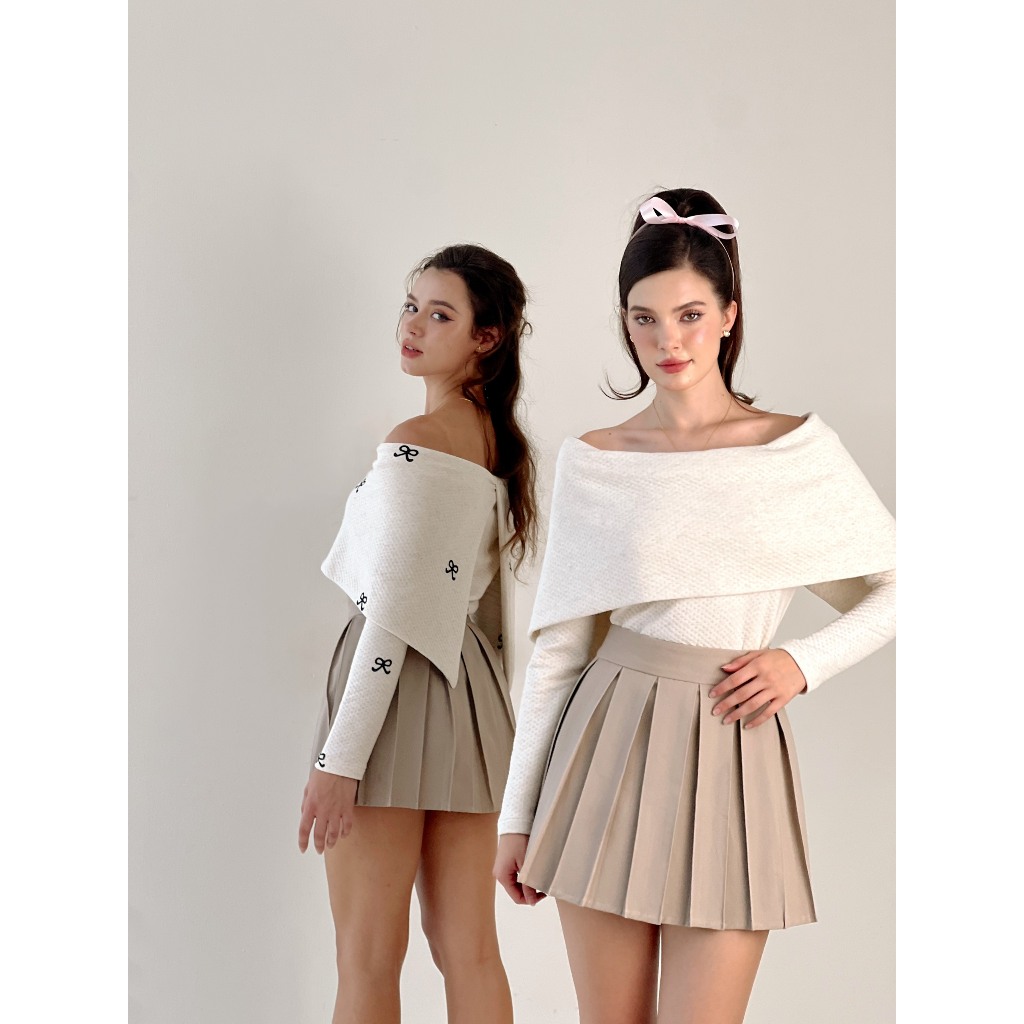 TIFFANY STUDIOS - Áo Trễ Vai Len Trắng Thanh Lịch Trẻ Trung 2 Cách Mặc - PALINA TOP