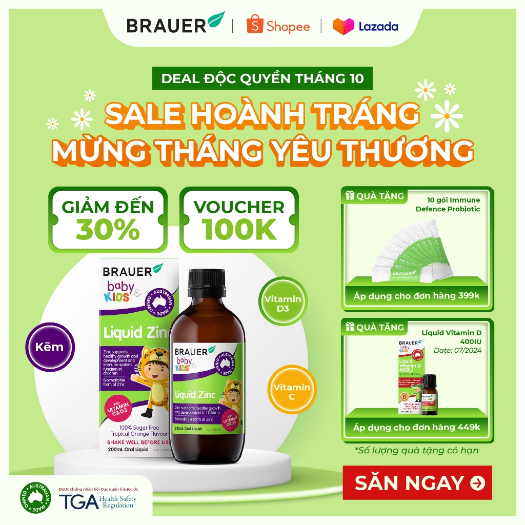 Siro BRAUER ZinC - Kẽm Hỗ trợ Biếng ăn cho trẻ từ 1 tuổi (200ml)