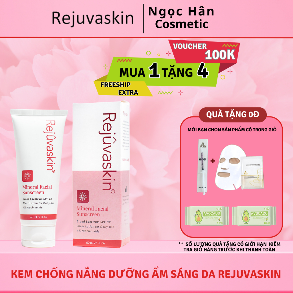 Kem chống nắng dưỡng ẩm sáng da Rejuvaskin Mineral Facial Sunscreen Thuần Vật Lý 60ml SPF32+ - Ngochan Cosmetic