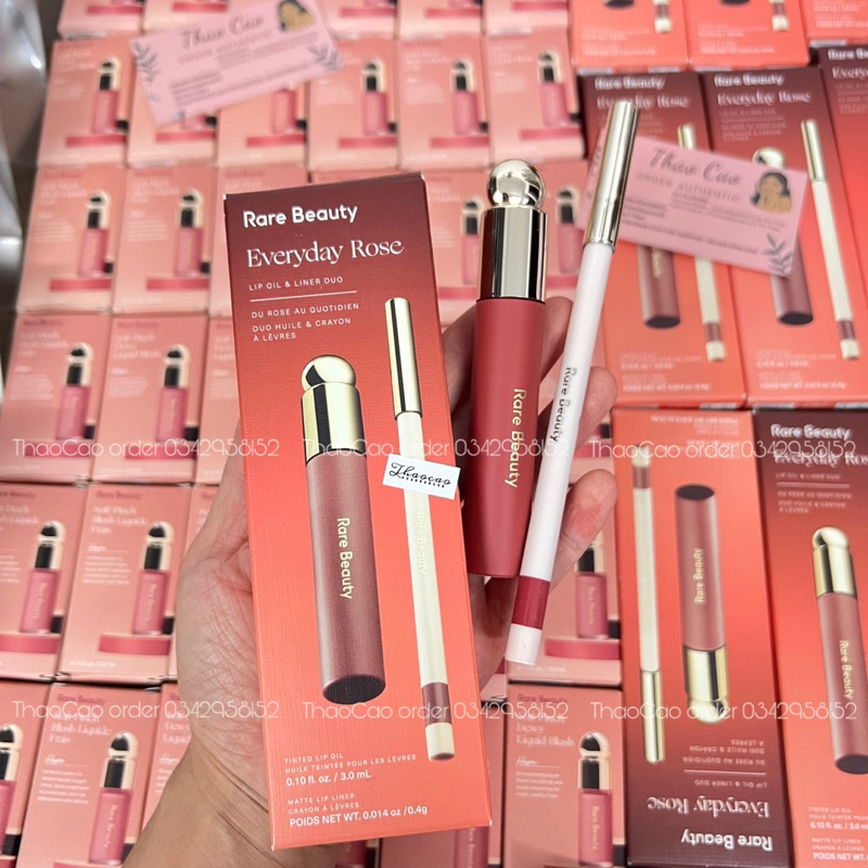 Set son bóng + chì kẻ môi rare beauty Everyday Rose Lip Oil & Liner Duo