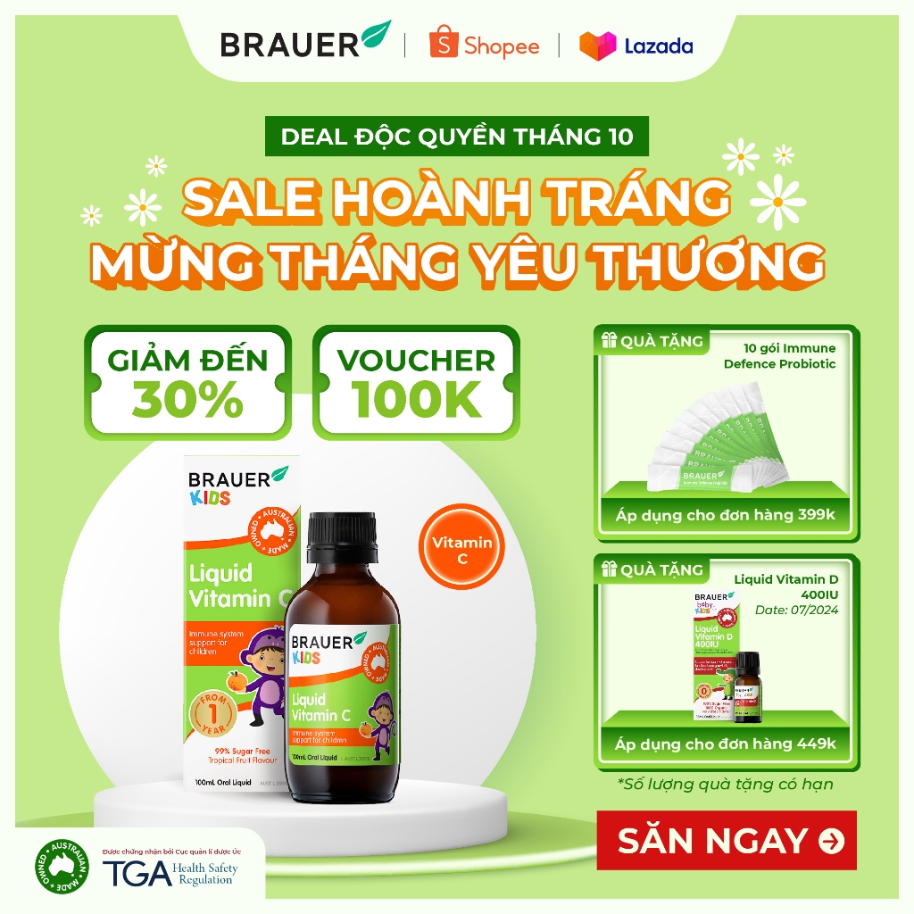 Siro BRAUER Liquid Vitamin C cho trẻ từ 1 tuổi (100ml)