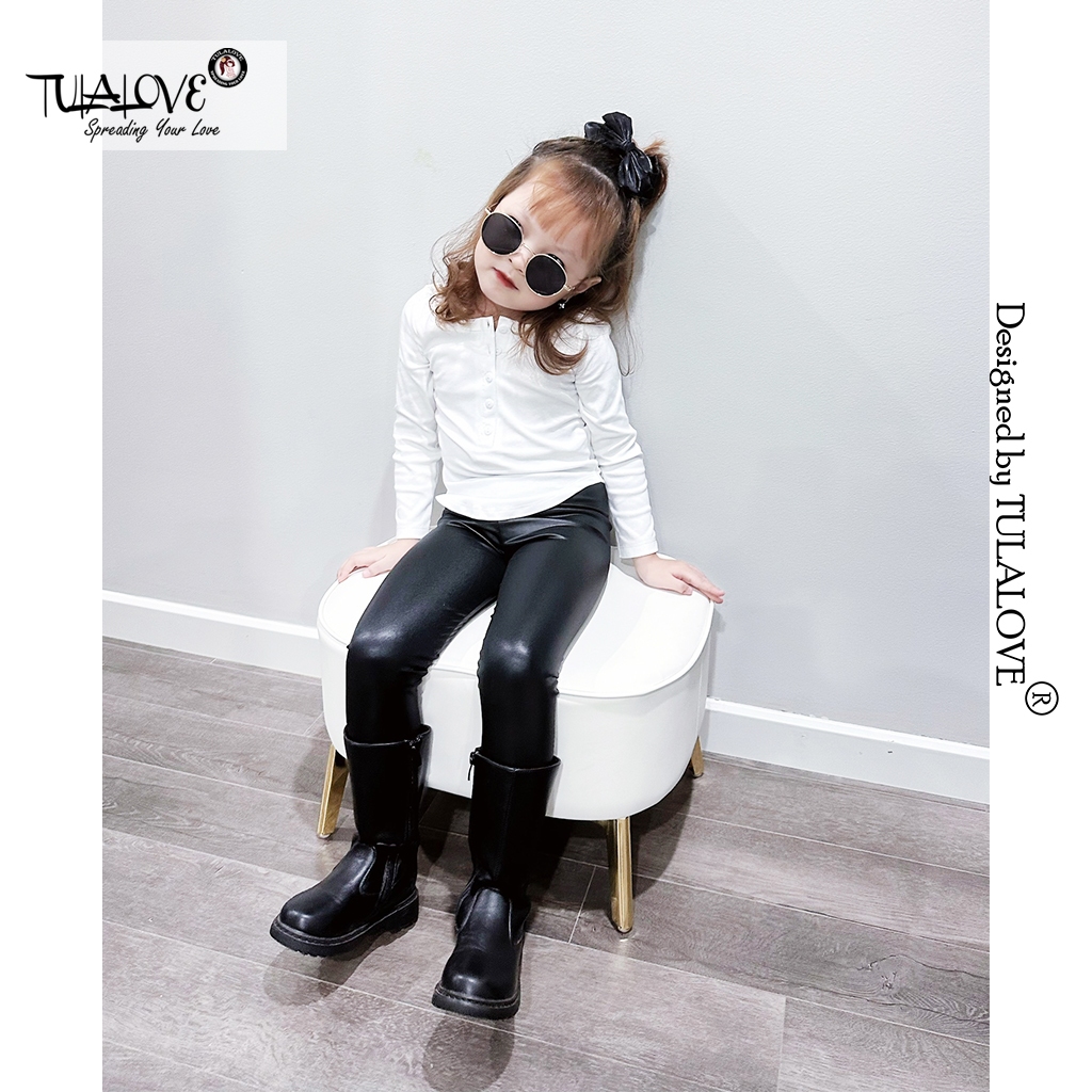 Áo Thun Dài Tay Bé Gái Lượn Tôm Cài Cúc Vải Zip Cực Đẹp Tulalove, Áo Bé Gái Thu Đông