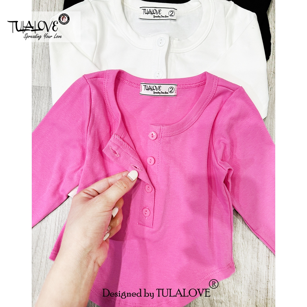 Áo Thun Dài Tay Bé Gái Lượn Tôm Cài Cúc Vải Zip Cực Đẹp Tulalove, Áo Bé Gái Thu Đông
