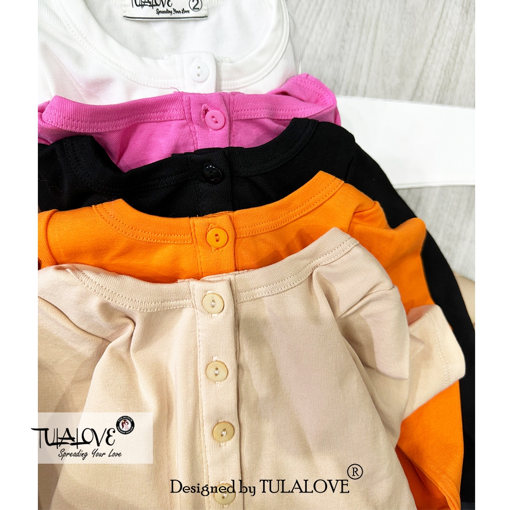 Áo Thun Dài Tay Bé Gái Lượn Tôm Cài Cúc Vải Zip Cực Đẹp Tulalove, Áo Bé Gái Thu Đông