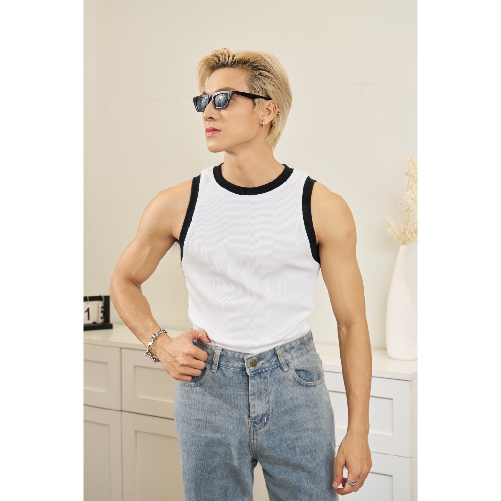 Áo Thun Tanktop Ba Lỗ Phối Bo Khác Màu Trắng/Đen Thun Gân Form Body Thương Hiệu Mr Twins