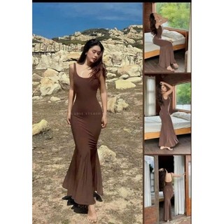 🛒 Đầm Xòe Đuôi Cá Basic Sát Nách Ba Lỗ Cổ Vuông - Dài Maxi Ôm Body Sexy - Tiểu Thư Bánh Bèo Cute Sang Chảnh